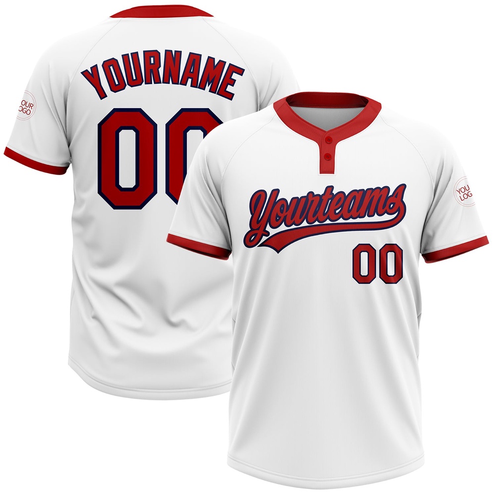 White Red Navy Two Button Unisex Softball Jersey, Custom Team Softball Jersey