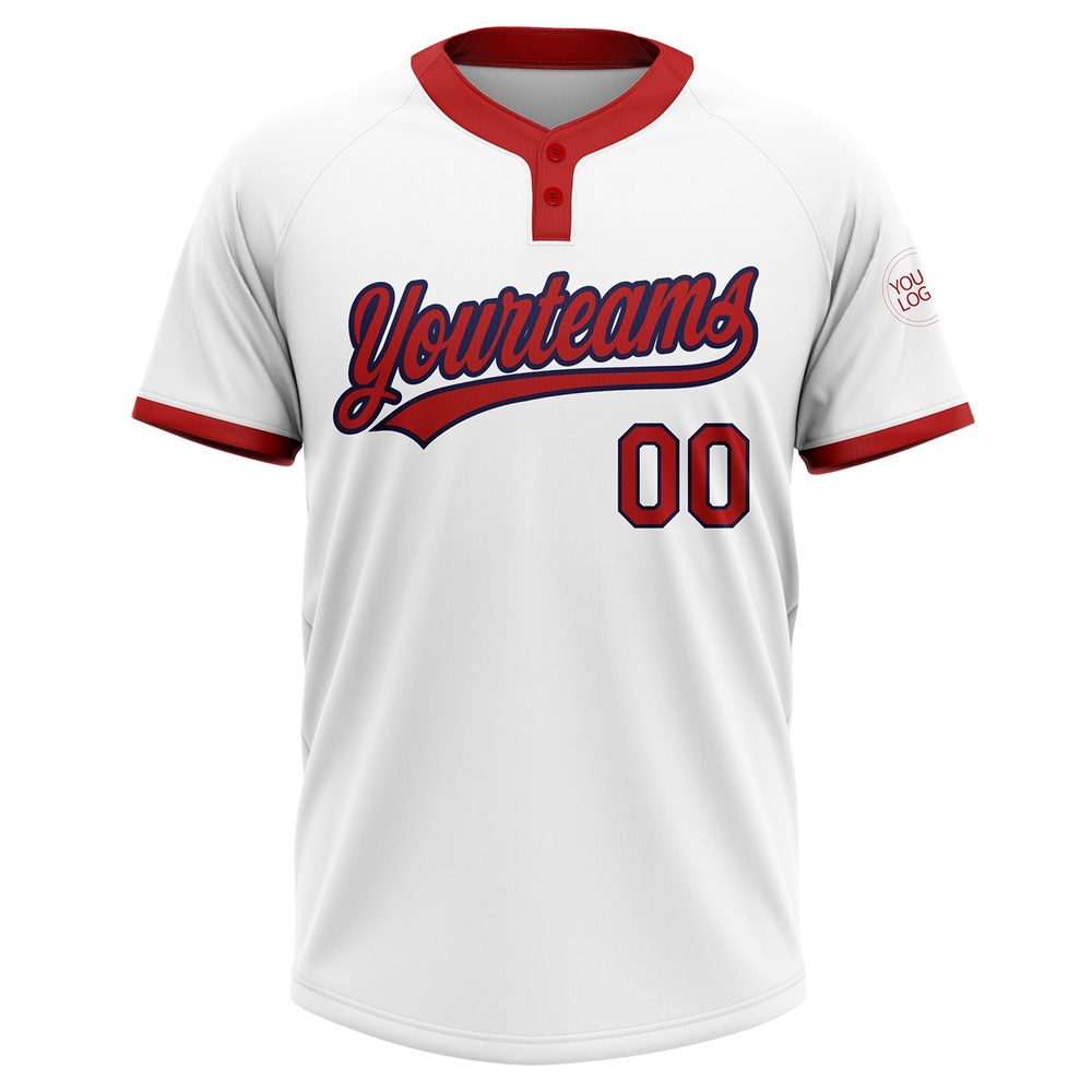White Red Navy Two Button Unisex Softball Jersey, Custom Team Softball Jersey