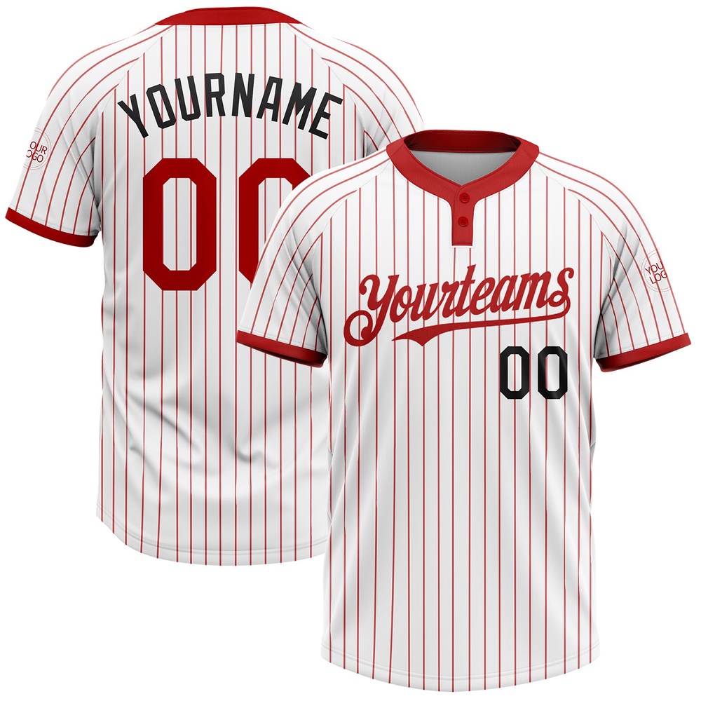 White Red Pinstripe Black Two Button Unisex Softball Jersey, Custom Team Softball Jersey