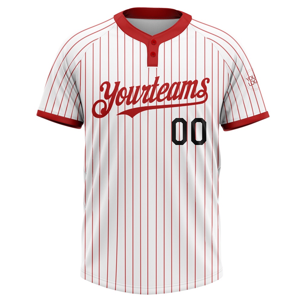 White Red Pinstripe Black Two Button Unisex Softball Jersey, Custom Team Softball Jersey