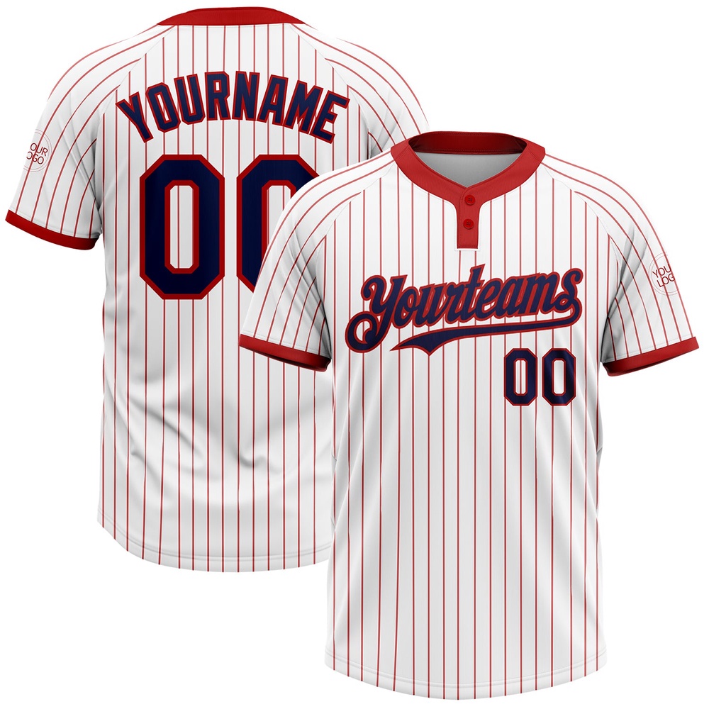 White Red Pinstripe Navy Two Button Unisex Softball Jersey, Custom Team Softball Jersey
