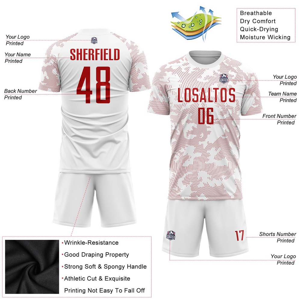 White Red Sublimation Soccer Uniform Jersey, Custom Team Soccer Jersey Shirt