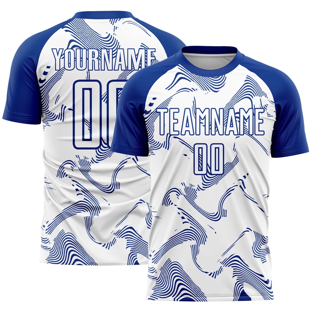 White Royal Curve Lines Sublimation Soccer Uniform Jersey, Custom Team Soccer Jersey Shirt