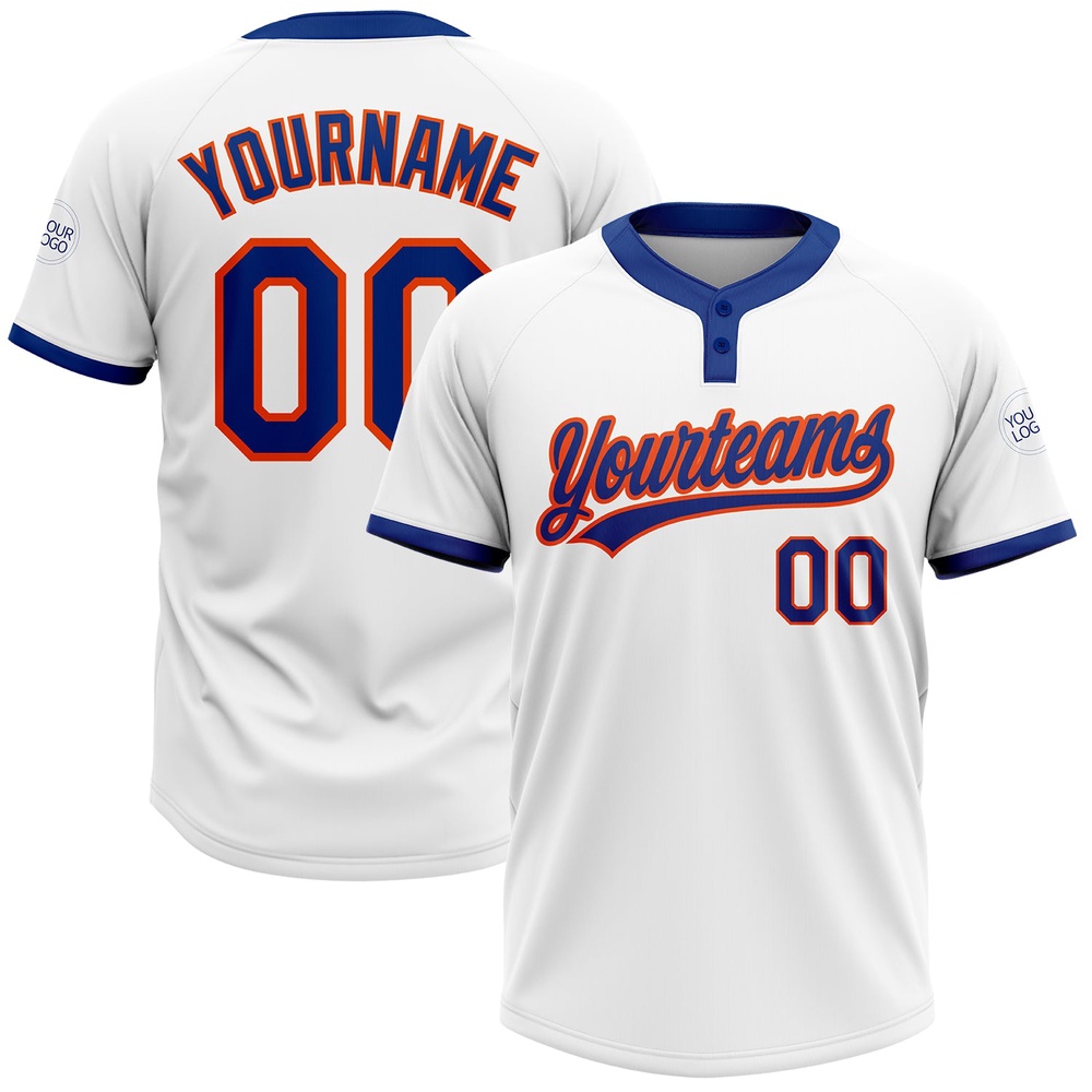 White Royal Orange Two Button Unisex Softball Jersey, Custom Team Softball Jersey