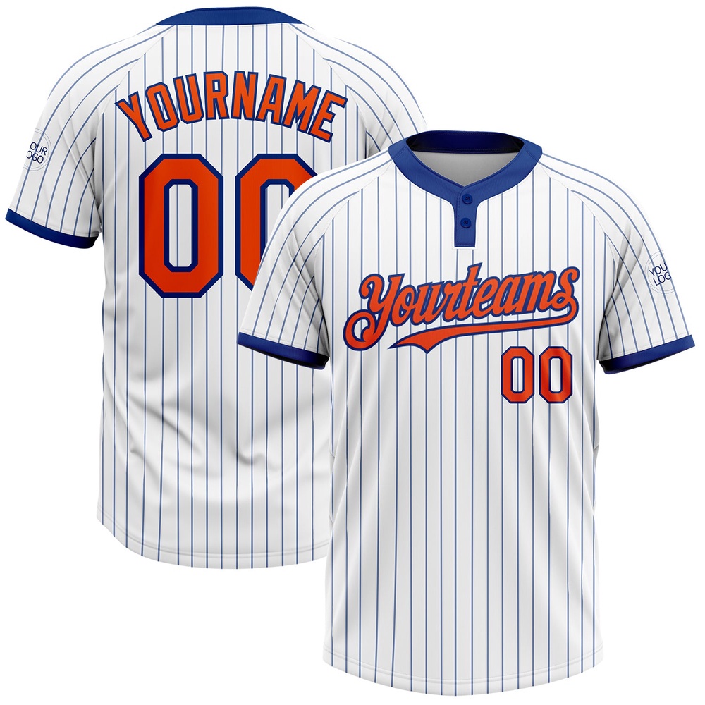 White Royal Pinstripe Orange Two Button Unisex Softball Jersey, Custom Team Softball Jersey