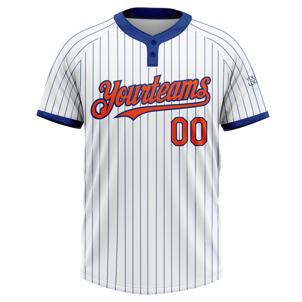 White Royal Pinstripe Orange Two Button Unisex Softball Jersey, Custom Team Softball Jersey
