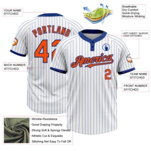 White Royal Pinstripe Orange Two Button Unisex Softball Jersey Custom Team Softball Jersey 3 rcjcd2.jpg