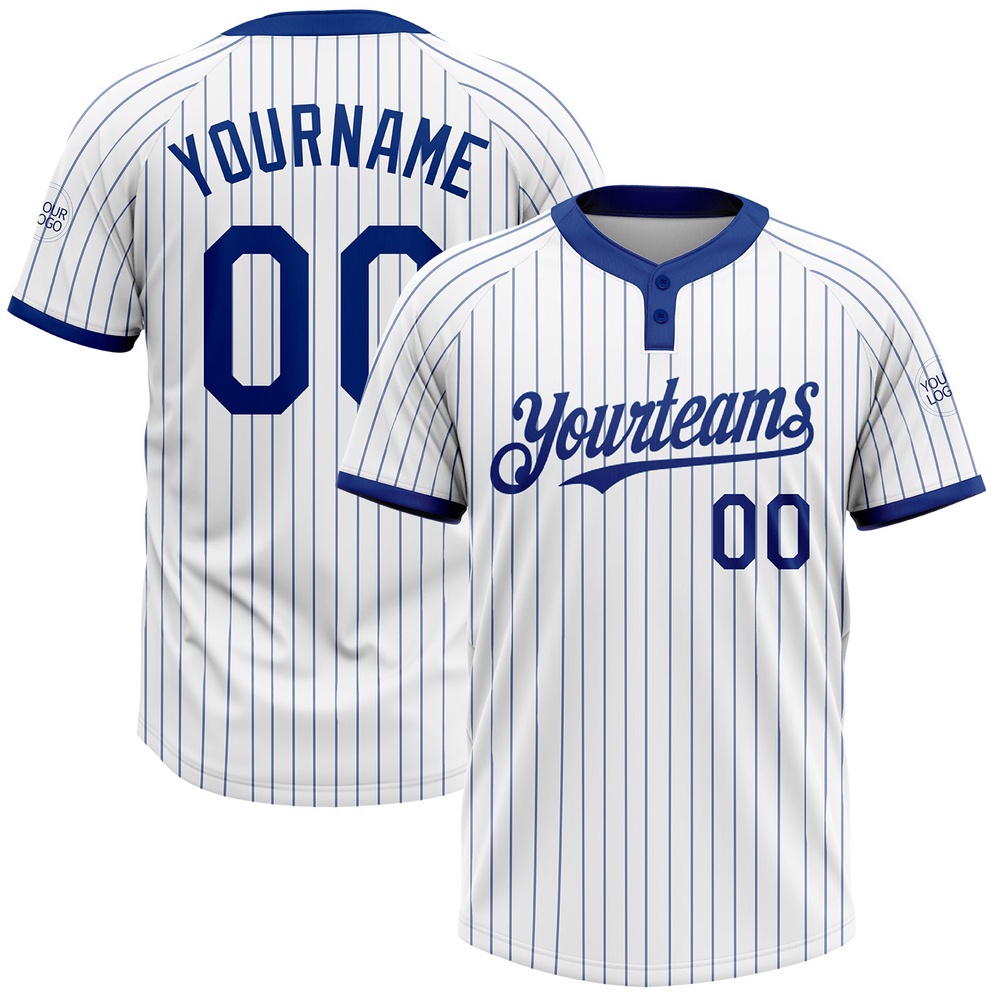 White Royal Pinstripe Royal Two Button Unisex Softball Jersey, Custom Team Softball Jersey