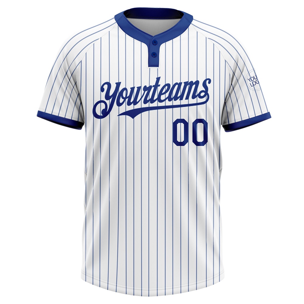 White Royal Pinstripe Royal Two Button Unisex Softball Jersey, Custom Team Softball Jersey