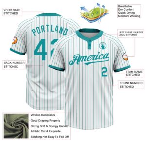 White Teal Pinstripe Teal Two Button Unisex Softball Jersey Custom Team Softball Jersey 3 po2uib.jpg