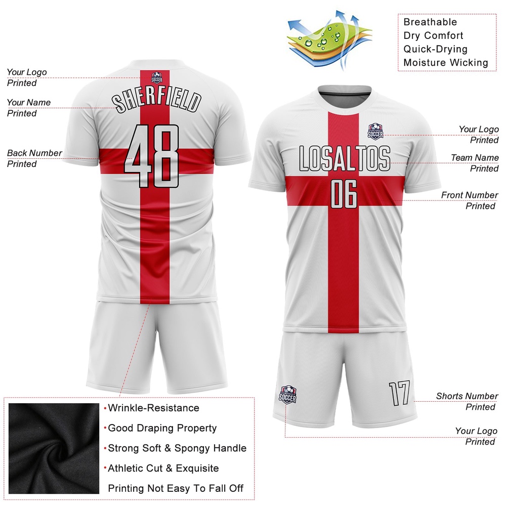 White White Red Black Sublimation Great Britain Flag Soccer Uniform Jersey, Custom Team Soccer Jersey Shirt