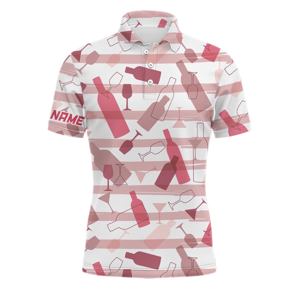Wine Stripe Pattern Men’s Golf Polo Shirt Custom Name Men’s White Golf Topss, Golf Polo Shirt, Golf Shirts