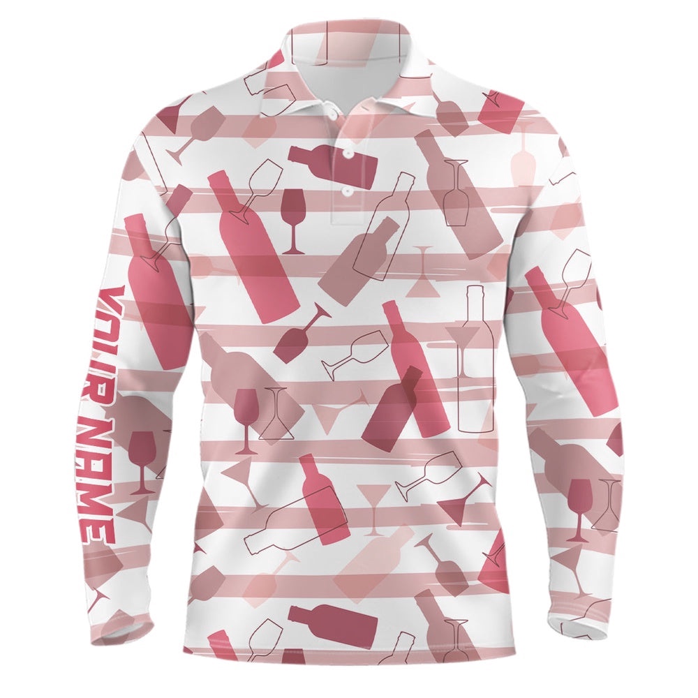 Wine Stripe Pattern Men’s Golf Polo Shirt Custom Name Men’s White Golf Topss, Golf Polo Shirt, Golf Shirts