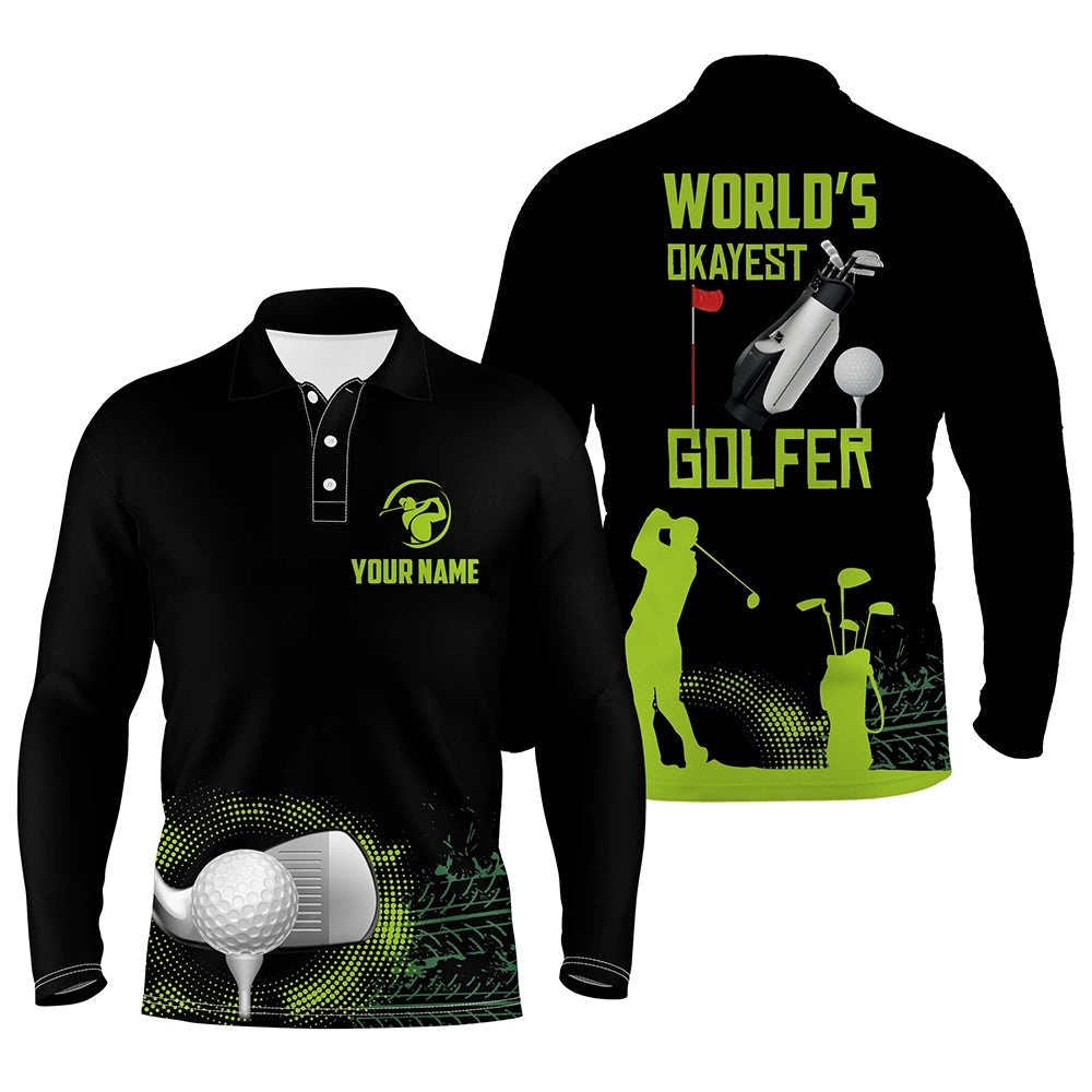 World’S Okayest Golfer Men’s Polo Shirt, Customized Green Golf Shirts For Men, Golf Polo Shirt, Golf Shirts