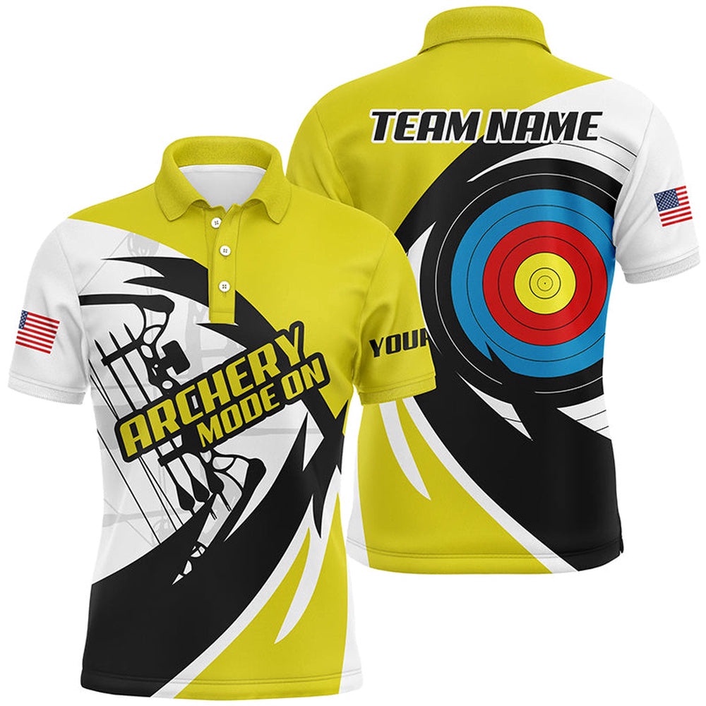 Yellow Archery Polo Men Polo Shirts Custom Archery Bow Shirts, Custom Archery Team Polo Shirt