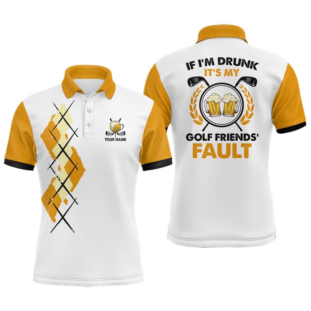 Yellow Argyle Men’s Golf Polo Shirt, Personalized Beer Golf Shirts For Men, Funny Golf Shirts, Golf Polo Shirt, Golf Shirts
