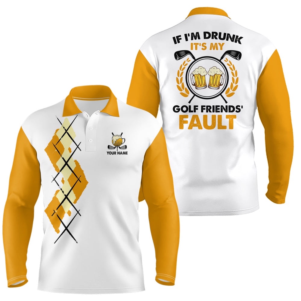 Yellow Argyle Men’s Golf Polo Shirt, Personalized Beer Golf Shirts For Men, Funny Golf Shirts, Golf Polo Shirt, Golf Shirts