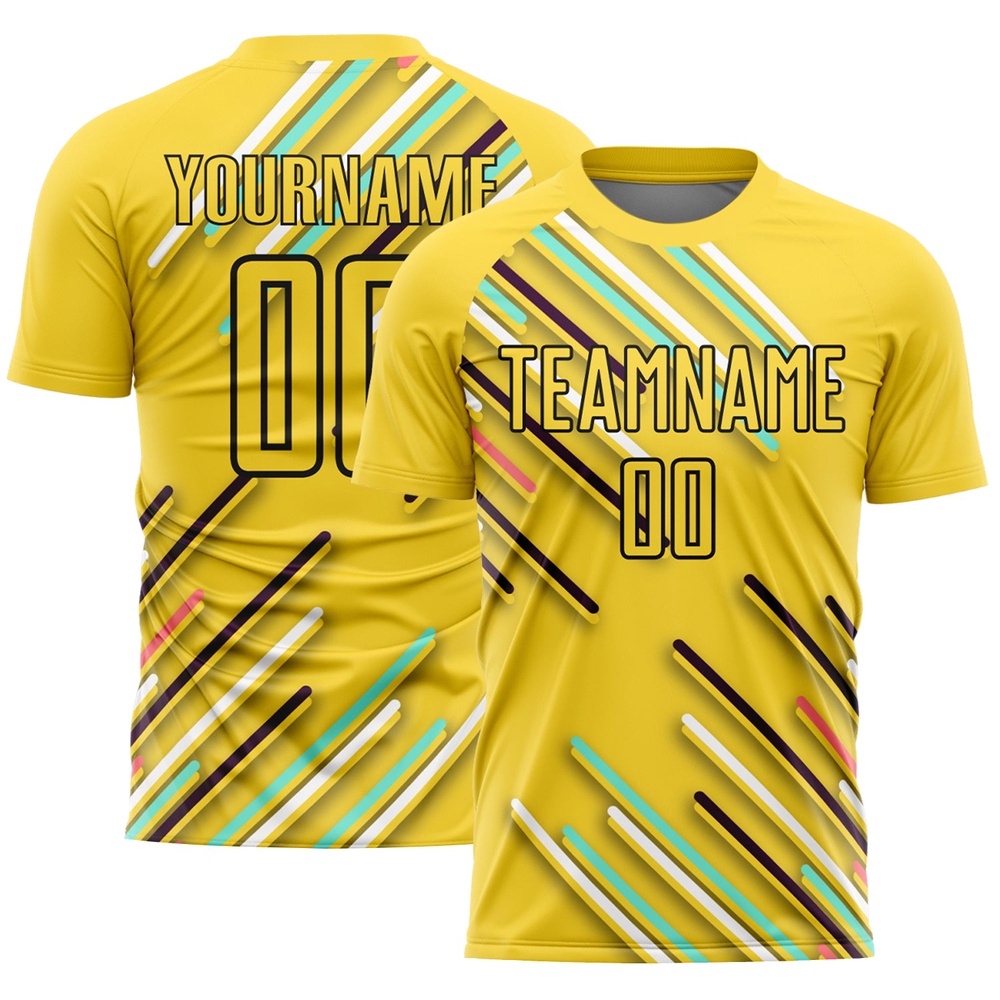 Yellow Black Lines Sublimation Soccer Uniform Jersey, Custom Team Soccer Jersey Shirt