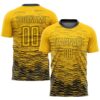 Yellow Black White Geometric Lines Sublimation Soccer Uniform Jersey, Custom Team Soccer Jersey Shirt