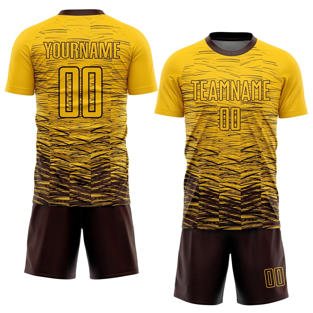 Yellow Brown Sublimation Soccer Uniform Jersey, Custom Team Soccer Jersey Shirt