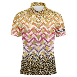 Yellow Glitter Leopard Pattern Men’s Golf Polo&hellip;