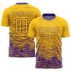 Yellow Purple White Lines Sublimation Soccer Uniform Jersey, Custom Team Soccer Jersey Shirt