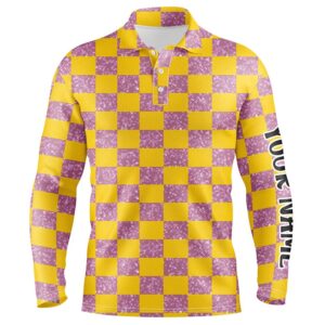 Yellow Purple Twinkle Checkered Plaid Men s Golf Polo Shirt Personalized Golf Gifts For Male Golfer Golf Polo Shirt Golf Shirts 2 x0ubhe.jpg