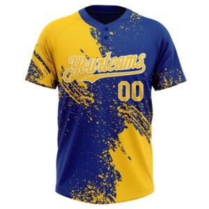 Yellow Royal White 3D Pattern Abstract Brush Stroke Two Button Unisex Softball Jersey Custom Team Softball Jersey 2 x8n7f9.jpg