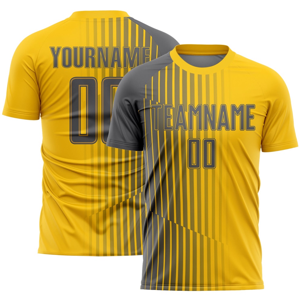 Yellow Steel Gray Lines Sublimation Soccer Uniform Jersey, Custom Team Soccer Jersey Shirt