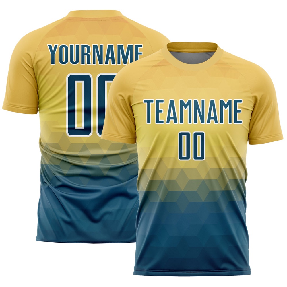 Yellow US Navy Blue White Geometric Triangle Sublimation Soccer Uniform Jersey, Custom Team Soccer Jersey Shirt