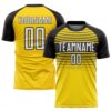 Yellow US Navy Blue White Geometric Triangle Sublimation Soccer Uniform Jersey, Custom Team Soccer Jersey Shirt