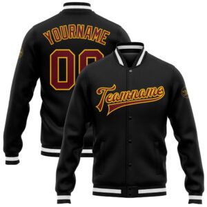 Custom Black Burgundy Gold Bomber Full Snap&hellip;