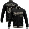 Custom Black Cream Bomber Full Snap Varsity Baseball Jacket, Custom Team Jacket