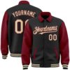 Custom Black Cream Bomber Full Snap Varsity Baseball Jacket, Custom Team Jacket