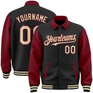 Custom Black Cream Crimson Bomber Full Snap&hellip;