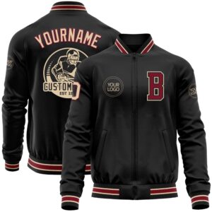 Custom Black Crimson City Cream Bomber Varsity&hellip;