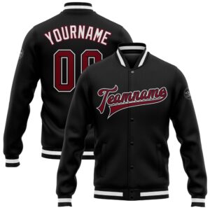 Custom Black Crimson White Bomber Full Snap&hellip;