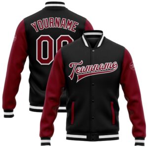 Custom Black Crimson White Bomber Full Snap&hellip;