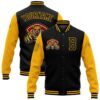 Custom Black Gold Bomber Full Snap Baseball Jacket, Custom Team Jacket