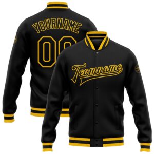 Custom Black Gold Bomber Full Snap Baseball&hellip;