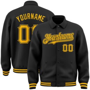 Custom Black Gold Bomber Full Snap Varsity&hellip;