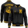 Custom Black Gold Check And Tiger 3D Pattern Design Bomber Full Snap Baseball Jacket, Custom Team Jacket
