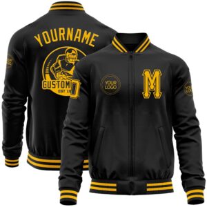 Custom Black Gold Bomber Varsity Baseball Jacket,&hellip;