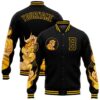 Custom Black Gold Check And Tiger 3D Pattern Design Bomber Full Snap Baseball Jacket, Custom Team Jacket