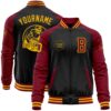 Custom Black Gold Crimson Bomber Full Snap Varsity Letterman Split Fashion Jacket, Custom Team Jacket