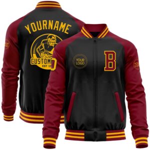 Custom Black Gold Crimson Bomber Varsity Baseball&hellip;