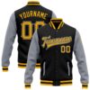 Custom Black Gold Fire Phoenix 3D Pattern Design Bomber Full Snap Baseball Jacket, Custom Team Jacket