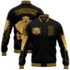 Custom Black Gold Pinstripe Purple White Bomber Full Snap Baseball Jacket, Custom Team Jacket