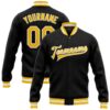 Custom Black Gold Royal Bomber Full Snap Varsity Letterman Split Fashion Jacket, Custom Team Jacket