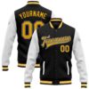 Custom Black Gold White Bomber Full Snap Baseball Jacket, Custom Team Jacket